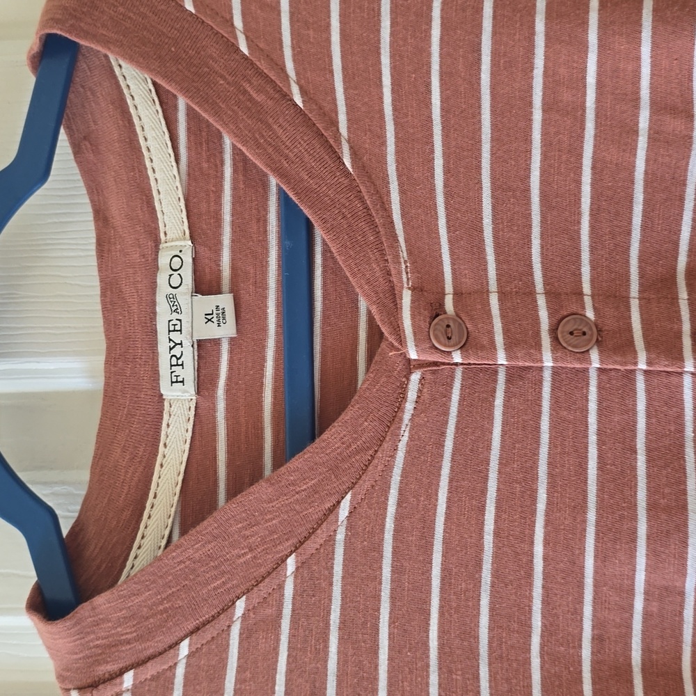 FRYE AND CO. BRAND MEN'S BROWN STRIPED PULLOVER HENLEY SHIRT SIZE XL